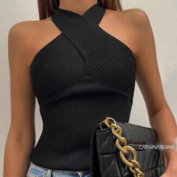 Zara Knit Top With Crossed Straps - Picture 3 of 6